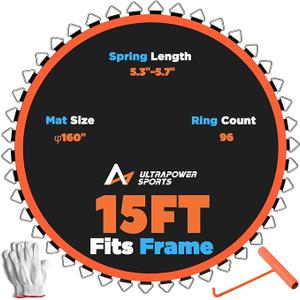 Trampoline Mat Replacement 15FT Replacement Trampoline Mat 15 FT Jumping Mat for 10 Row Stitch Anti-UV Wear-Resistant Hook Gloves Parts