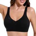 HACI Women's Comfort Cotton Bra Plus Size Everyday Non Padded Wirefree Lace Floral(Black, 38DD)