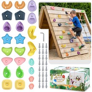 TOPNEW 24PC Kids Climbing Holds, Climbing Rocks for Play Set, Swingset - Adult Rock Wall Holds with Mounting Hardware for Indoor Outdoor Climbing Wall, Pastel Color