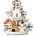 Glenmal 9 Pcs Easter Tiered Tray Decor Religious Easter Decorations He is Risen Cross Tray Decoration Sets Christian Cross Table Wooden Sign Farmhouse Table Decor for Home Kitchen Office Holiday