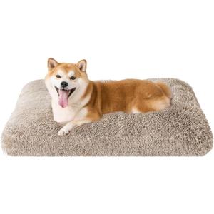 EHEYCIGA Fluffy Dog Crate Bed for Large Dogs, Plush Faux Fur Crate Pad, Calming Anti Anxiety Large Dog Bed, Washable Soft Warm Mat with Non-Slip Bottom, Taupe (35.4 x 23.6)