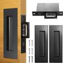 Pocket Door Hardware - Pocket Door Pull, Recessed Flush Finger Pulls, Heavy-Duty Sliding Edge Pull with Pop-Out Ring, Suitable for Solid Wood Doors, Pocket Door Edge Handles (Black)