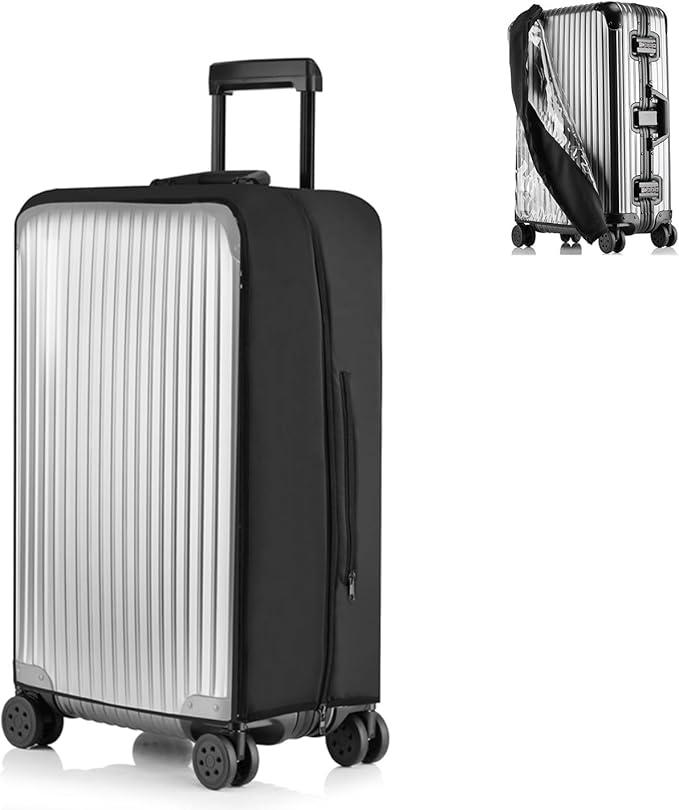 No Disassembly Suitcase Covers for Luggage - 28 Inch Clear Luggage Cover Protector, Black PVC Luggage Protector Suitcase Cover, clear/black, 28"