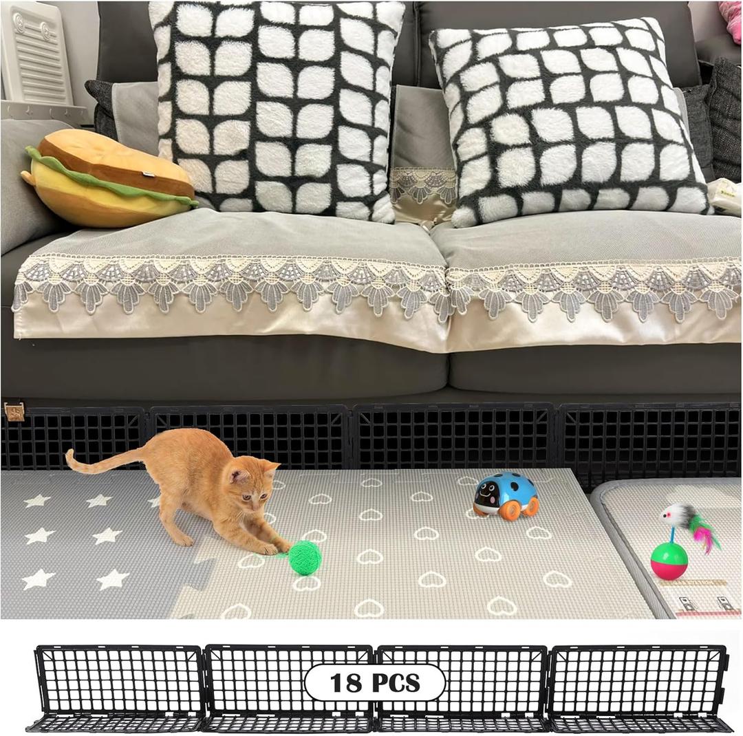 18 Pack Under Bed Blockers for Pets  Easy to Install Black Plastic Under Couch Blocker (6.5" H x 14.5" L)  Prevents Dogs, Cats, Toys from Getting Under Sofa or Furniture