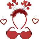 DONCIDAY Red Heart Shape Headband Glitter Sunglasses Sequin Earrings Valentines Day Halloween Cosplay Costume Accessories Set 2 Pack