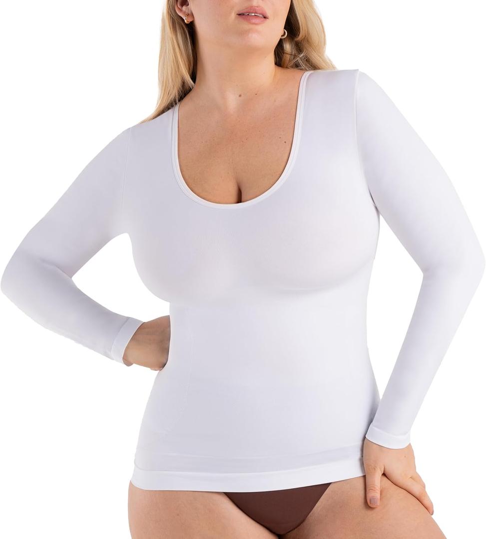 SHAPERMINT Cami Shaper, Womens Long Sleeve T Shirts, Long Sleeve Tops for Women, Compression Shirt Women Long Sleeve Tops, XL