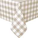 Hiasan 54 x 108 Inch Checkered Tablecloth Rectangle - Waterproof, Wrinkle Resistant and Washable Gingham Table Cloth for Outdoor Picnic, Kitchen and Holiday Dinner, Khaki and White