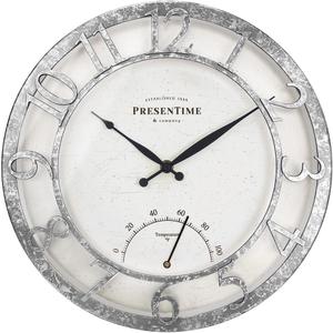 Presentime & Co 13" Farmhouse Outdoor Wall Clock w/Outdoor Thermometer, Farmhouse Style, Raised 3D Arabic Numerals, Faux Galvanized Finish (Wall Clock for Patio, Cottage, Poolside, Garden Spaces)