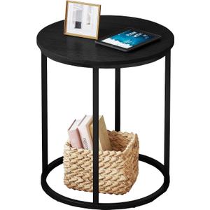 Yusong Round End Table, 20" Accent Small Side Table Suitable for Hiding Trash Can, Nightstand Modern Bedside Table for Living Room Bedroom Office Small Spaces, Black