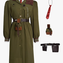 Womens Matilda the Musical Cosplay Miss Trunchbull Costume Uniform Suit Halloween Outfit Coat Shirt Belt Set, Size L.