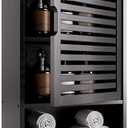 HITNET Bathroom Storage Cabinet Wall Mounted, Hanging Medicine Cabinet with Adjustable Shelf, Over The Toilet Space Saver Organizer, Black Bamboo Kitchen Cupboard, Single Door