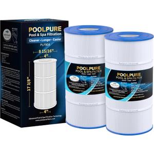 POOLPURE PLF90A Pool Filter Replaces Hayward C900, CX900RE, Pleatco PA90, Ultral-B6, Unicel C-8409, Filbur FC-1292, Sta-Rite PXC95, 90 sq.ft, L x OD: 17 3/8" x 8 15/16" (2 Pack)