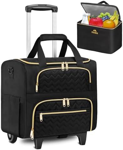 MATEIN Rolling Laptop Bag for Women, 15.6 Inch Rolling Briefcase with Wheels &Detachable Cart, Roller Computer Teacher Tote Bag with Insulated Lunch Box Gift for Nurse Work Business Office, Deep Black