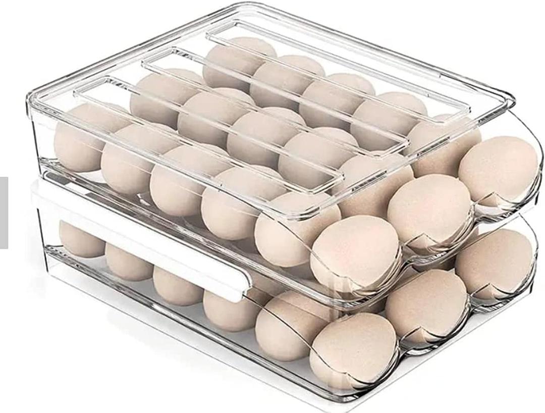 Large Capacity Egg Holder for Refrigerator, Egg Fresh Storage Box for Fridge, Clear Plastic Organizer Bin (2 Layer) (Set of 2)
