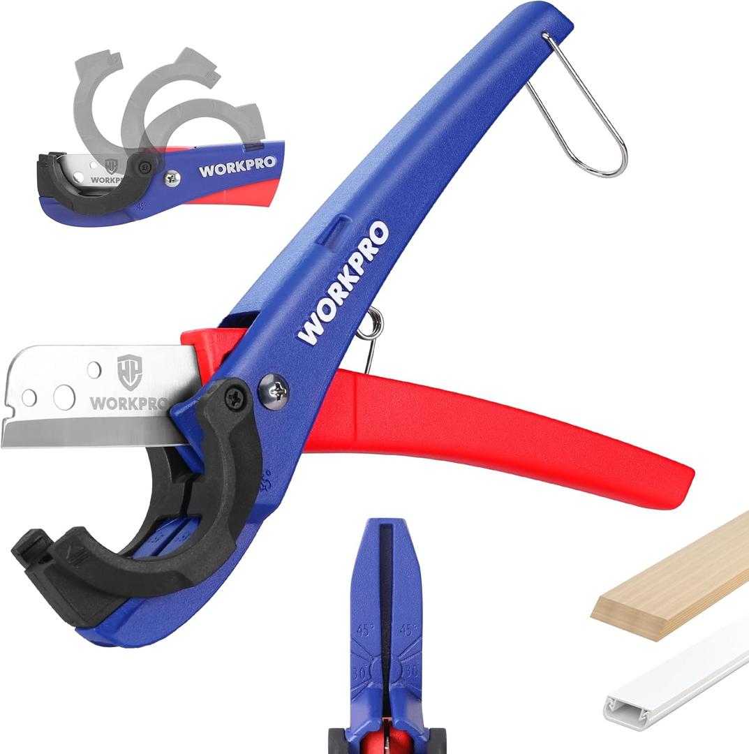 WORKPRO PEX Cutter, Hose Cutter with 1/8"-1-5/8" Cutting Capacity, specific angle(30, 45) for Cutting Rectangular Cord Cover, Tubing Cutter for PPR, PE, PP, Suitable for Home and Plumbing Repairs