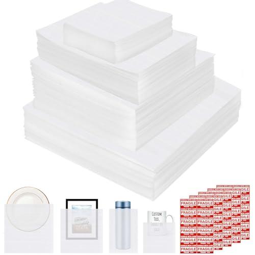 260pcs Cushioning Foam Pouches Moving Supplies, 4 Sizes (12x12inch,12x12inch sheets,12x7.5inch,7.5x7.5inch) Use Packing Supplies for Moving, Packaging, Storage Incidental 60 Fragile Stickers, clear