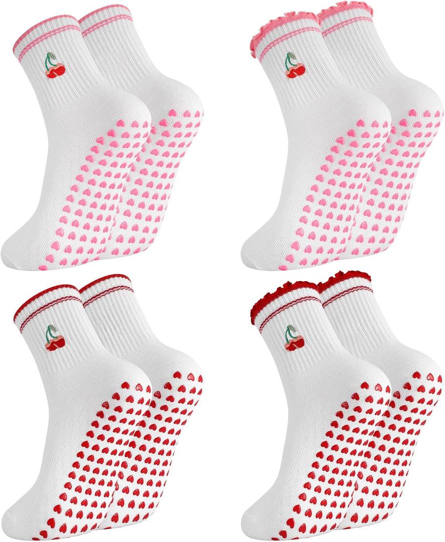 Jspupifip 2/4/5 Pairs Womens Embroidery Non Slip Pilates Yoga Socks | Cute Grippy Crew Socks Offered Fit Barre Workout Hospital Indoor Barefoot Daily Activities For Ladies