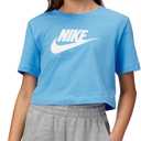 Nike Girls' Sportswear Cropped T-Shirt (Large Swoosh Logo) (Blue, M)
