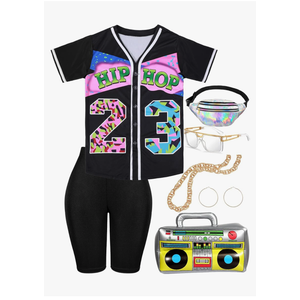 80s/90s Halloween Outfit for Women Hip Hop Costume Kit 90s Rapper Accessories Baseball Jersey Fanny Pack Yoga Pant, Size -L