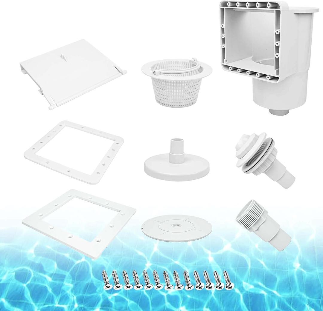Above Ground Pool Skimmer, ABS Standard Thru-Wall Skimmer with Accessory Kit, Swimming Pool Skimmer, Opening Width 6 Inches Fits for All Standard Pool Wall, Replace #SP1091LX, 8940,45-400