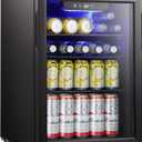 Antarctic Star Beverage Refrigerator Cooler-95 Can Mini Fridge Glass Door for Soda Beer Wine Stainless Steel Glass Door Small Drink Dispenser Digital Display for Home, Office Bar,2.4cu.ft (Black)