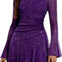 Aupuls Long Sleeve Sequin Prom Dresses for Teens Asymmetrical Going Out Women Party Cocktail Dress (X-Large, Purple)