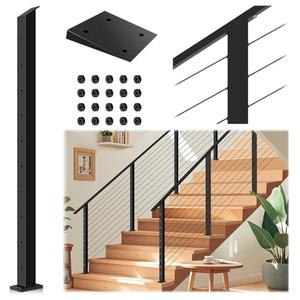 Gyykzz Stair Cable Railing Post 36" Slant Fixed Top 33 Drilled with Cable Grommets, Stainless Steel Black Stair Deck Post with 5-Degree Spacers Fit for 28-38 Degrees Stairway