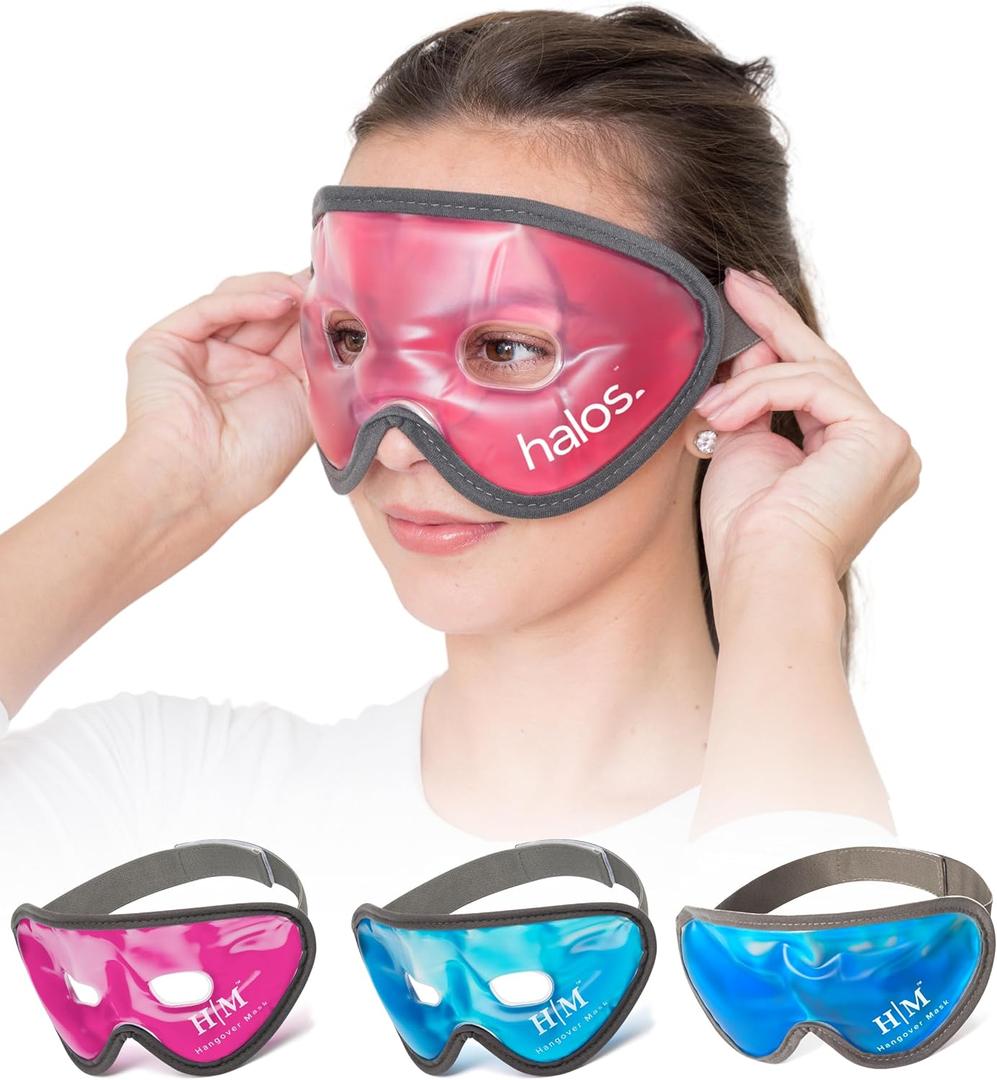 MyHalos Gel Eye Mask - Reusable Cold Eye Mask with Adjustable Straps- Our Soothing Eye Gel Mask Helps Puffy Eyes, Dark Circles and Hangovers - Our Eye Ice Pack Also Relieves Sinus Pain & Headaches 