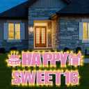 Happy Sweet 16 Birthday Yard Signs with Stakes LED Lights Pink Sweet 16 Birthday Decorations for Girls Women Hot Pink 16th Bday Party Supplies Outdoor Lawn Garden Yard Decor (Battery Not included)