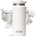 Greylock 20 oz Insulated Water Bottle with Straw Lid, Reusable Stainless Steel Sports Water Bottles with Foldable Handle, Leak Proof, Double-Wall Vacuum Insulation, 24 Hours Cold (White)