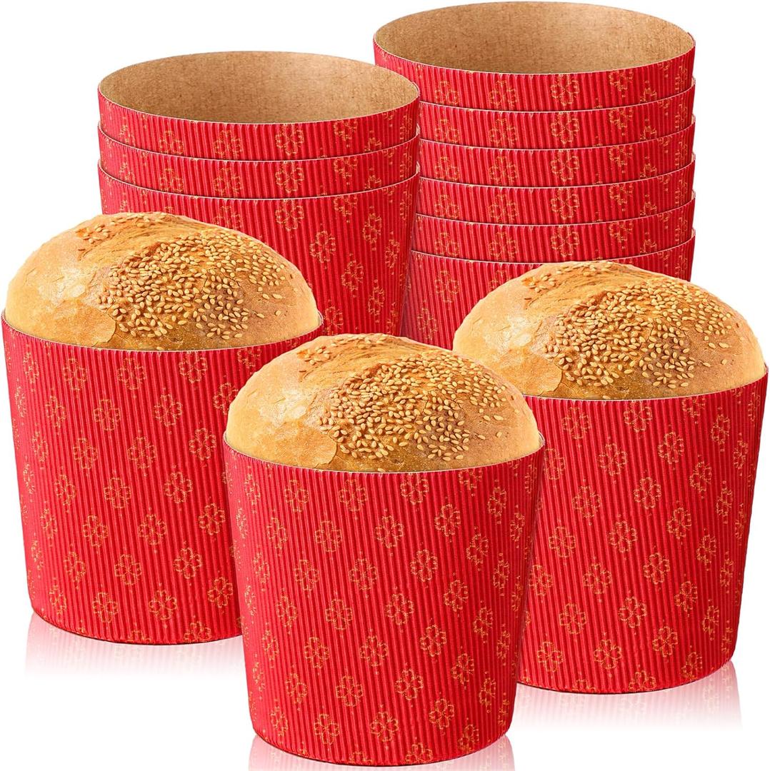 Nuanchu 12 Pcs Easter Panettone Paper Pan Mold 4.3 W x 4.3 H for Easter Cakes Baking Molds Round Bread Corrugated Forms for Kitchen Muffin Cup Kulich Paska Cupcake(Simple)