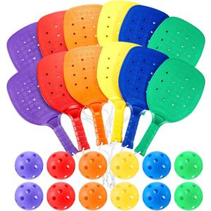 Plastic Paddleball Racket with Balls PE Equipment for Elementary School 15.2 x 7.5 Inches Paddle Ball Racket with Lanyard Physical Education Classes Equipment 6 Colors