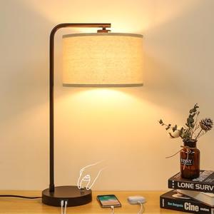 Tall Table Lamp with USB C+A Ports, Fully Stepless Dimmable Modern Bedside Nightstand Lamp, Reading Desk Lamp for Bedroom, Living Room, Study Room, Office, 9W 3000K LED Bulb Included