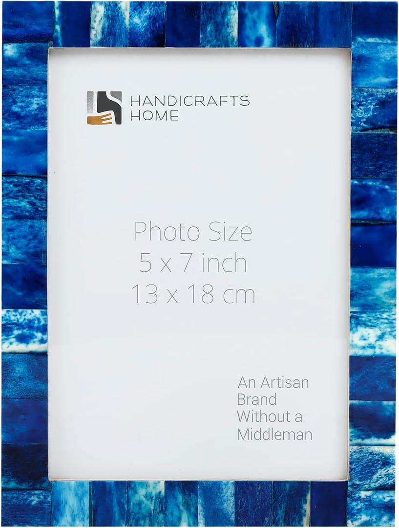 Handicrafts Home 5x7 Navy Blue Picture Frame  Handmade Photo Frame for Home Decor, Coastal Wall Decor, Modern Decor, Christmas & Winter Decor, Rustic Bone Inlay Frames Farmhouse Shelf & Living Room