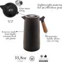 WOLFF - Thermal Coffee Carafe - 34oz / 1L Insulated Plastic Exterior Carafe for Hot or Cold Drinks - Leakproof Coffee and Tea Dispenser with Wood-like Handle and Glass Liner - Black, 34floz/1L