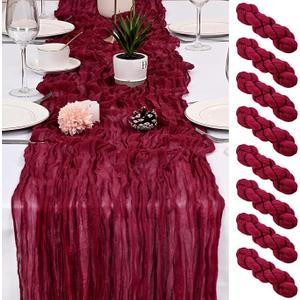 8 Pack Burgundy Cheesecloth Table Runner 17x108 inch Boho Gauze Cheese Cloth Table Runners for Wedding Party Baby Bridal Shower Home Decor