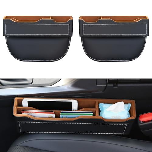 Arcoche 2-Pack Black Obsidian Car Seat Gap Filler - Premium Leather Wrapped Wood Organizer with Flocked Finish Universal Fit for Car SUV Truck Anti-Drop Console Side Storage Interior Accessories
