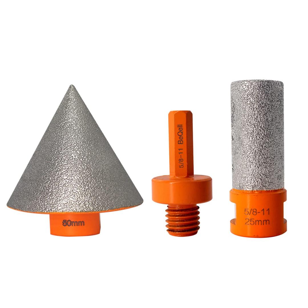 3Pcs 2" Diamond Beveling Chamfer Bits Tile Cone with 5/8-11 Thread Adapter 1" Diamond Finger Milling Bits for Existing Holes Enlarging Trimming in Tile Marble Porcelain Granite Ceramic (Orange)