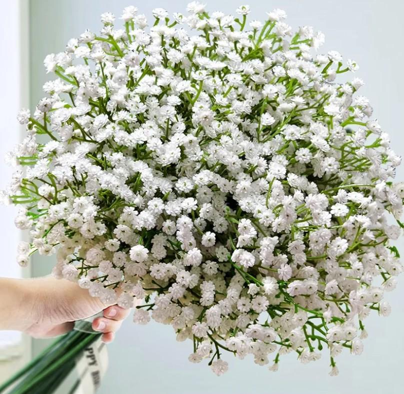 Babys Breath Artificial Flowers, Baby Breath Flowers Artificial Bulk Long Stem Fake Babies Breath Faux Gypsophila White Flowers Artificial for Decoration 4 pack