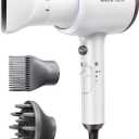 Wavytalk Hair Dryer, Blown Away Ionic Hair Dryer for Curly Hair with Diffuser, 1875W Fast Drying Blow Dryer with Ceramic Technology, 3 Attachments for All Hair Types, Light and Quiet, White
