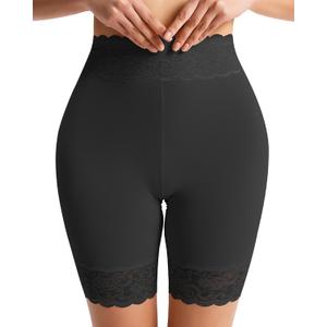 Women's Slip Shorts for Under Dresses Cooling Anti Chafing High Waisted Underwear,Seamless Lace Shorts Under Skirts (XX-Large, Black)