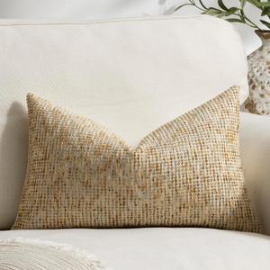 Pack of 1 Neutral Lumbar Pillow Covers 14x24 Boho Textured Dots Stripe Chenille Rectangular Decorative Throw Pillow Cases Accents for Living Room Couch Bed Farmhouse Home Decor, Sudan Brown