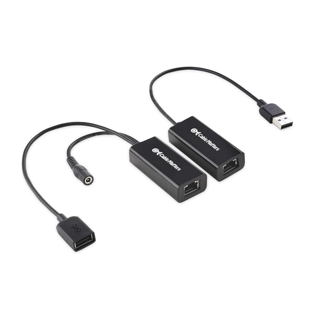 Cable Matters USB Over Ethernet Extender with Power Adapter up to 150 ft - Full USB 2.0 Support for Keyboard, Mouse, Webcam, and More