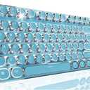 EWEADN TK950 Typewriter Keyboard Wireless Mechanical Keyboard, 104 Keys Aesthetic Typewriter Keyboards with White Backlit, Anti-Ghosting, Blue Switch Bluetooth/2.4GHz/USB-C Wired Cute keyboards-Blue