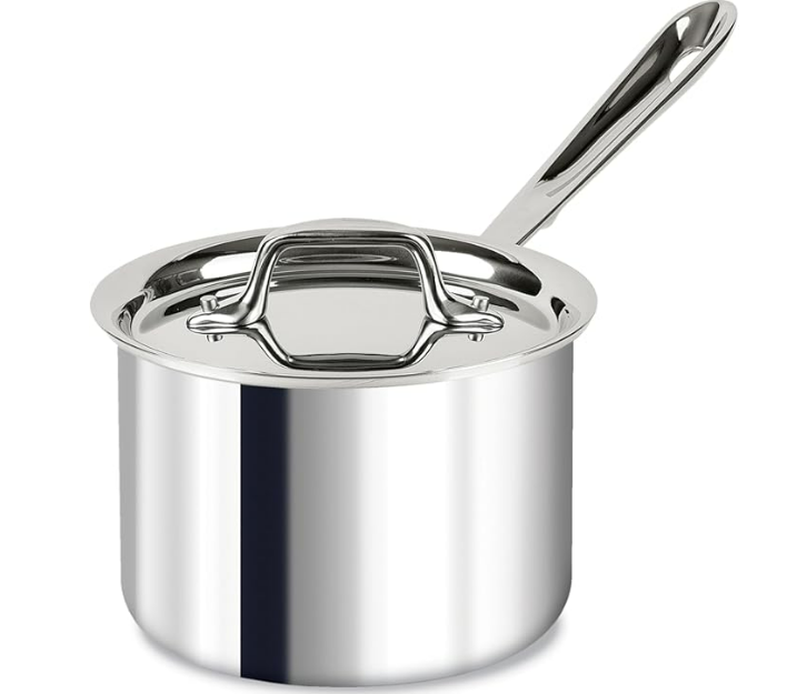 All-Clad D3 3-Ply Stainless Steel Sauce Pan with Lid 2 Quart, Induction, Oven Broiler Safe 600F, Multipurpose, Compatible w/ All Cooktops, For Restaurant or Home Kitchen, Pots & Pans, Cookware, Silver