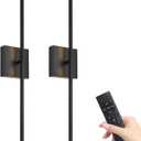 Battery Operated Wall Sconce with Remote Control, Wall Sconces Set of Two,3000K-6500K LED Wireless Wall Light for Bedroom, Hallway, Background Wall, 350Rotate, 26.6 Inch, Black(2 Pack) (Black-9)