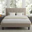 Avenco Queen Bed Frame, Upholstered Platform Bed Frame with Adjustable Headboard, Wood Slat Support, Easy Assembly, No Box Spring Needed, Beige