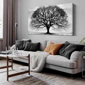 Prepeyssee Tree of Life Wall Art Large Artwork Black and White Wall Art Modern Landscape Nature Canvas Prints Decor for Living Room Bedroom Office Ready to Hang 24"x48"