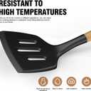 Silicone Cooking Utensils Set Utensil Sets - 446F Heat Resistant Silicone Kitchen Utensils Set Wooden Handles, Silicone Utensils for Cooking w Holder for Non-Stick Cookware BPA FREE (Black)