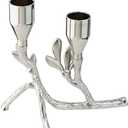 Modern Silver Tealight Tree Branch-Inspired Dual Metal Leaf Candle Holder 5.12"x4.57" Alloy Steel candlesticks Taper for Tables top Centerpiece Home Decor (Silvery)
